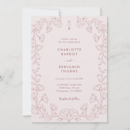 Roze Trouwuitnodiging met Monogram Kaart