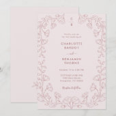Roze Trouwuitnodiging met Monogram Kaart (Voorkant / Achterkant)