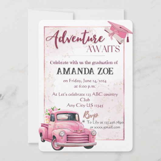 Roze truck afstuderen uitnodiging (Voorkant)