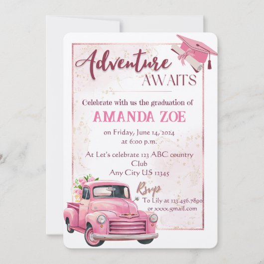 Roze truck afstuderen uitnodiging (Voorkant)