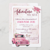 Roze truck afstuderen uitnodiging (Voorkant / Achterkant)
