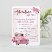 Roze truck afstuderen uitnodiging (Staand voorkant)