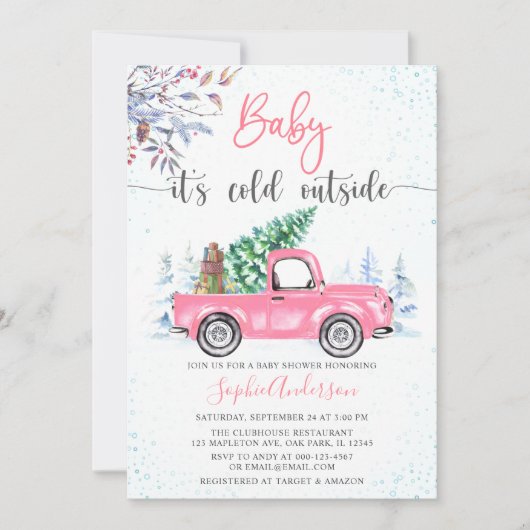 Roze Truck Baby Het is koud Baby shower van buiten Kaart (Voorkant)