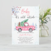 Roze Truck Baby Het is koud Baby shower van buiten Kaart (Staand voorkant)