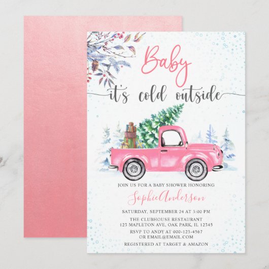 Roze Truck Baby Het is koud Baby shower van buiten Kaart (Voorkant / Achterkant)
