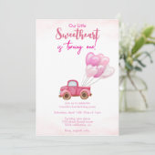 roze truck & ballonnen verjaardag Uitnodiging (Staand voorkant)