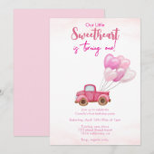 roze truck & ballonnen verjaardag Uitnodiging (Voorkant / Achterkant)