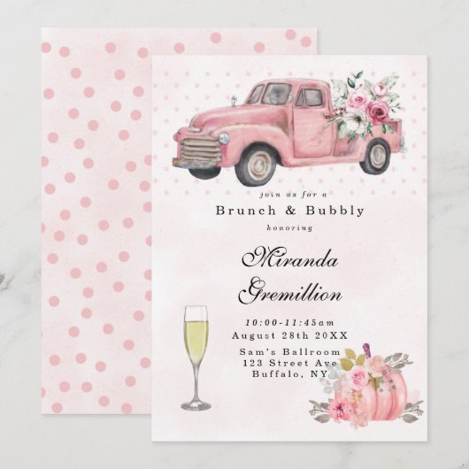 Roze Truck Brunch en Bubble Kaart (Voorkant / Achterkant)