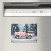 Roze  truck die een kerstboom vervoert magneet (Insitu (Vaatwasser))
