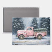 Roze  truck die een kerstboom vervoert magneet (Voorkant / Achterkant)