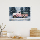 Roze truck die een kerstboom vervoert poster (Keuken)