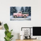 Roze truck die een kerstboom vervoert poster (Thuiskantoor)