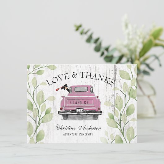  Roze Truck Greenery Love Bedankt Afstuderen (Staand voorkant)
