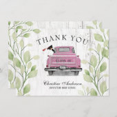  Roze Truck Greenery Rustiek Afstuderen Bedankkaart (Voorkant / Achterkant)