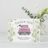  Roze Truck Greenery Rustiek Afstuderen Bedankkaart (Staand voorkant)