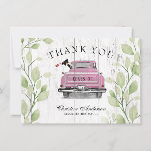 Roze Truck Greenery Rustiek Afstuderen Bedankkaart