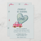 roze truck & hart verjaardag Uitnodiging (Voorkant / Achterkant)