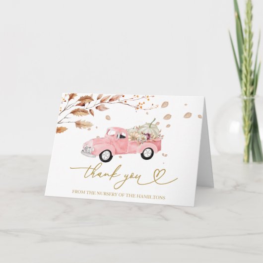 Roze  Truck Herfst Baby shower Dank u Bedankkaart (Voorkant)