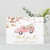 Roze Truck Herfst Baby shower Dank u Kaart (Staand voorkant)