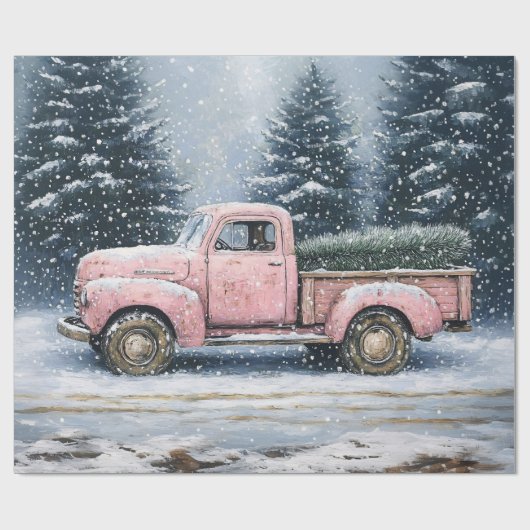 Roze  Truck Kerstboom Decoupage Cadeaupapier (Vlak)