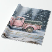 Roze  Truck Kerstboom Decoupage Cadeaupapier (Uitgerold)