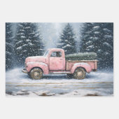 Roze Truck Kerstboom Decoupage Inpakpapier Vel (Voorkant 3)