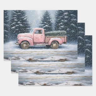 Roze  Truck Kerstboom Decoupage Inpakpapier Vel