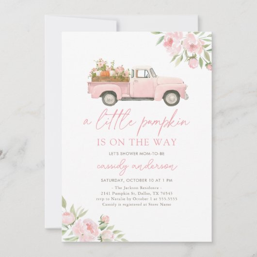 Roze Truck Little Pumpkin Girl Baby shower Kaart (Voorkant)