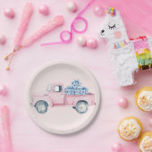 Roze  Truck met Cadeaus Papieren Bordje (Feest)