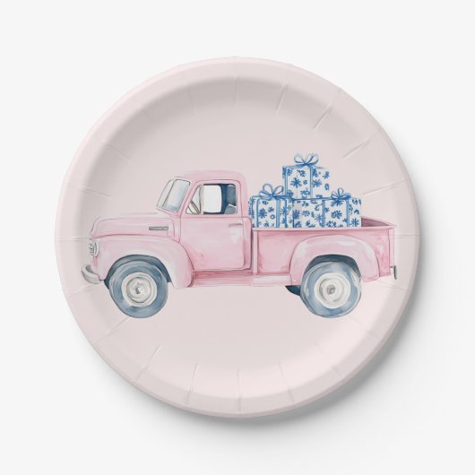 Roze  Truck met Cadeaus Papieren Bordje (Voorkant)