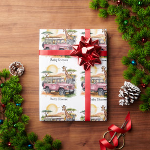 Roze Truck met Safari Animals Baby shower Cadeaupapier