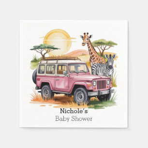 Roze Truck met Safari Animals Baby shower Servet