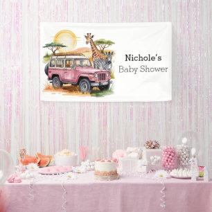 Roze  Truck met Safari Animals Baby shower Spandoek