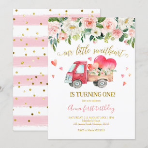 Roze truck onze kleine liefje eerste verjaardag kaart