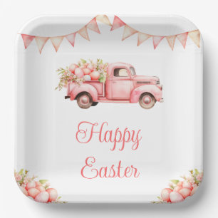 Roze Truck Paaseierenjacht Papieren Bordje