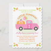 Roze Truck Pompoen 1e 1e verjaardag Meisje Party Kaart (Voorkant)