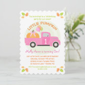Roze Truck Pompoen 1e 1e verjaardag Meisje Party Kaart (Staand voorkant)