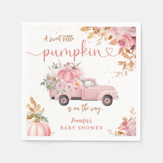 Roze Truck Pompoen Baby shower Herfst Party Papier Servet (Voorkant)