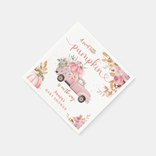 Roze Truck Pompoen Baby shower Herfst Party Papier Servet (Hoek)