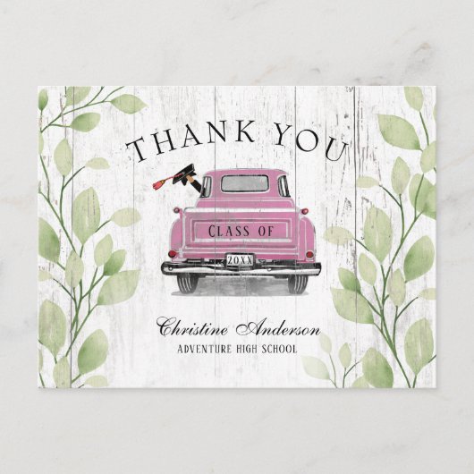 Roze Truck Rustic Afstuderen Hartelijk dank Briefkaart (Voorkant)