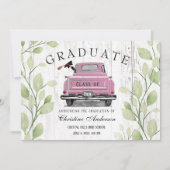 Roze Truck Rustiek Groen 2025 Afstuderen Aankondiging (Voorkant)