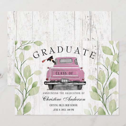 Roze Truck Rustiek Groen 2025 Afstuderen Aankondiging (Voorkant / Achterkant)