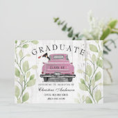 Roze Truck Rustiek Groen 2025 Afstuderen Aankondiging (Staand voorkant)