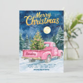 Roze Truck Vakantie Kaarten (Staand voorkant)