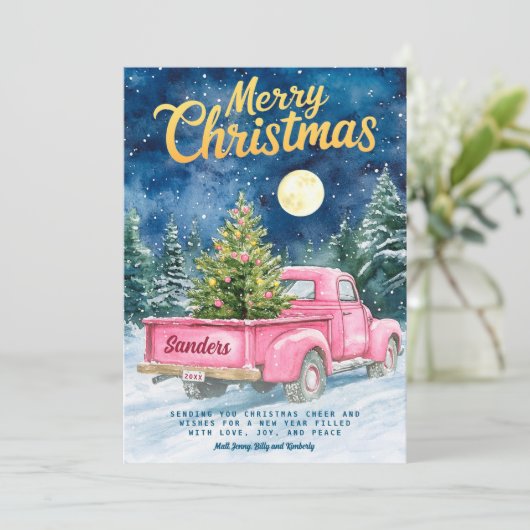 Roze Truck Vakantie Kaarten (Staand voorkant)