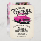 Roze Truck Verjaardagsfeest Fotouitnodiging Kaart (Voorkant / Achterkant)