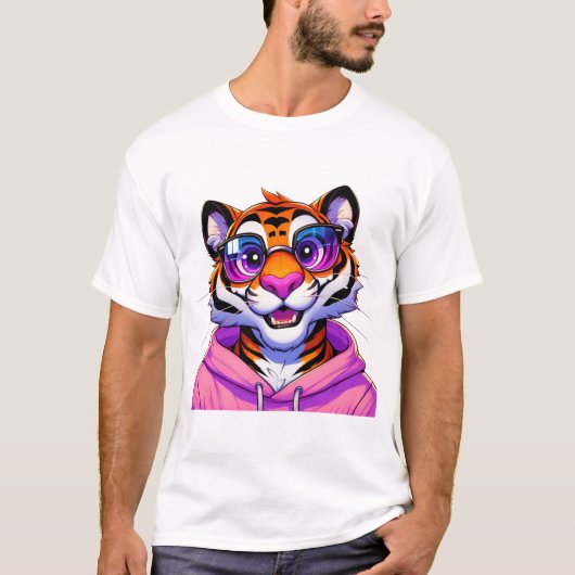 Roze trui tijger kunst t-shirt (Voorkant)