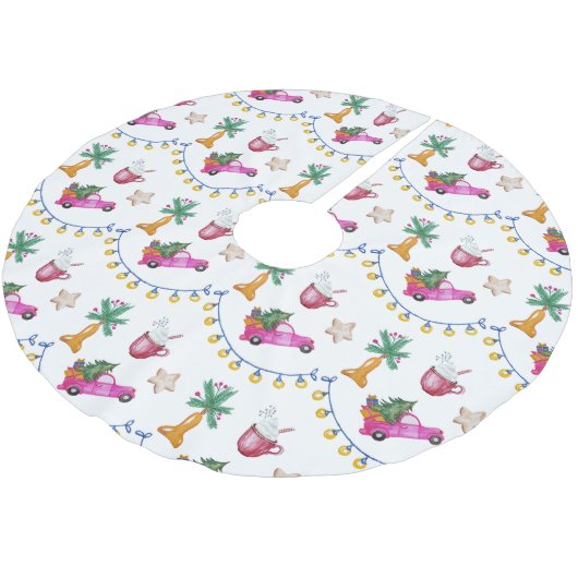 Roze Trunk Hot Cacao Waterverf Illustratie Kerstboom Rok (Gekanteld)