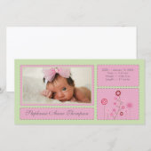 Roze Tuin Baby Meisje Geboorteaankondiging PhotoCa Aankondiging (Voorkant / Achterkant)
