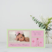 Roze Tuin Baby Meisje Geboorteaankondiging PhotoCa Aankondiging (Staand voorkant)